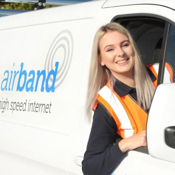 airband uk female broadband engineer in van