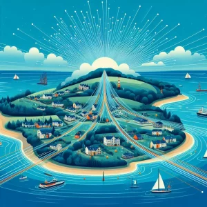 Isle of Wight illustration with fibre optic connections by MS CoPilot for MJ on 140624